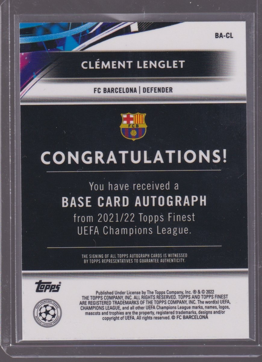 2022 TOPPS FINEST CLEMENT LENGLET AUTOGRAPH #BA-CL - Image 2