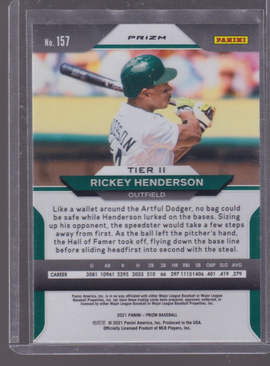 2021 PANINI PRIZM RICKEY HENDERSON GREEN #157 - Image 2