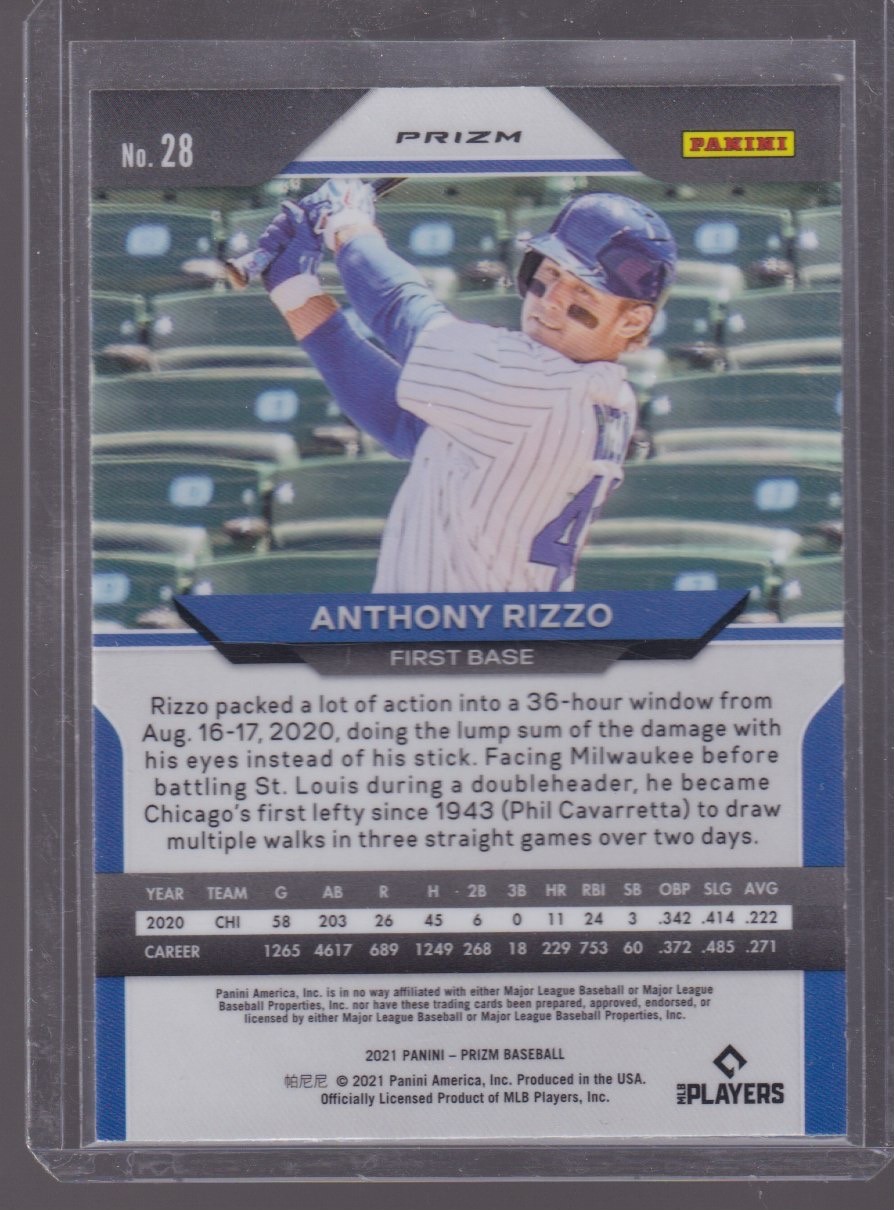 2021 PANINI PRIZM ANTHONY RIZZO COSMIC HAZE #28 - Image 2