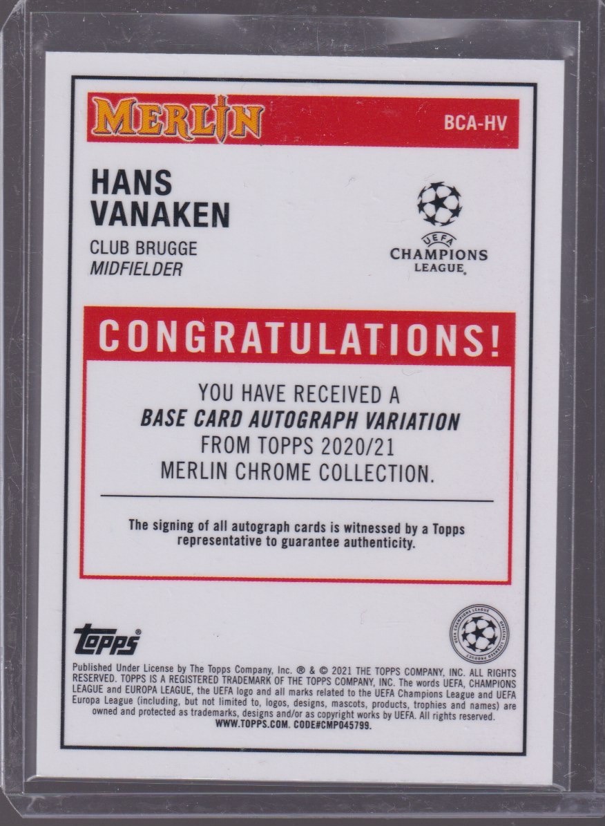 2021 TOPPS MERLIN CHROME HANS VANAKEN AUTOGRAPH #BCA-HV - Image 2