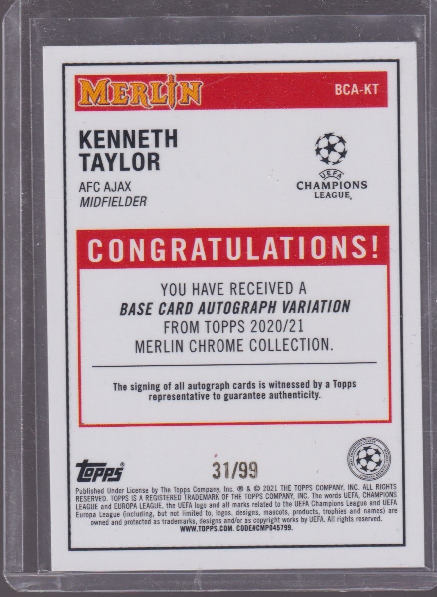 2021 TOPPS MERLIN CHROME KENNETH TAYLOR ROOKIE 31/99 MOJO AUTOGRAPH #BCA-KT - Image 2