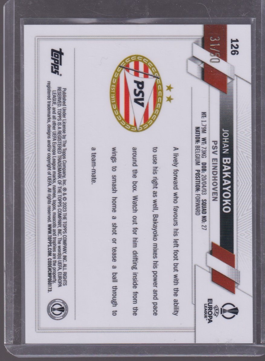 2023 TOPPS CHROME JOHAN BAKAYOKO 31/50 GOLD #126 - Image 2