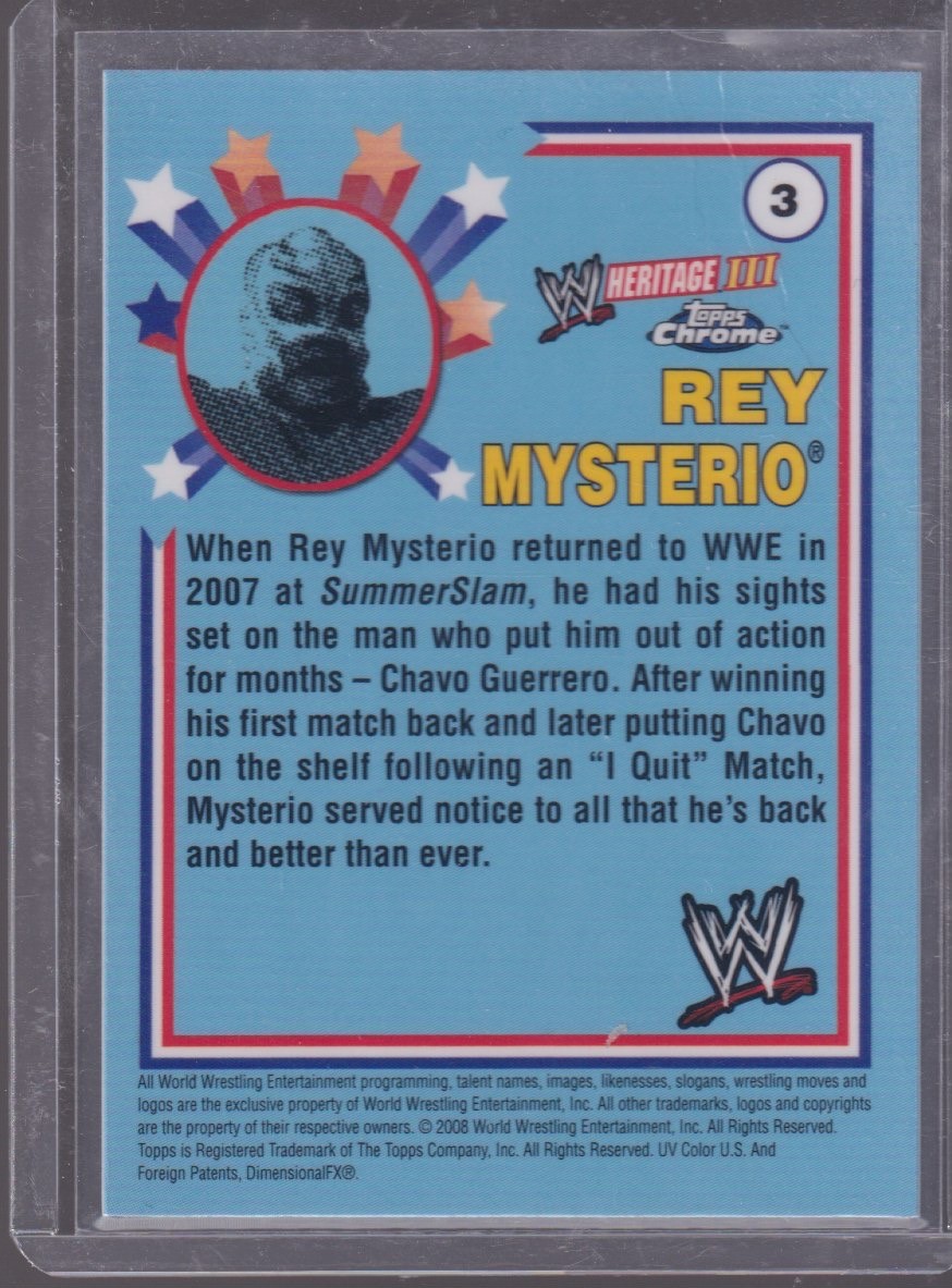2008 TOPPS CHROME HERITAGE III WWE REY MYSTERIO #3 - Image 2