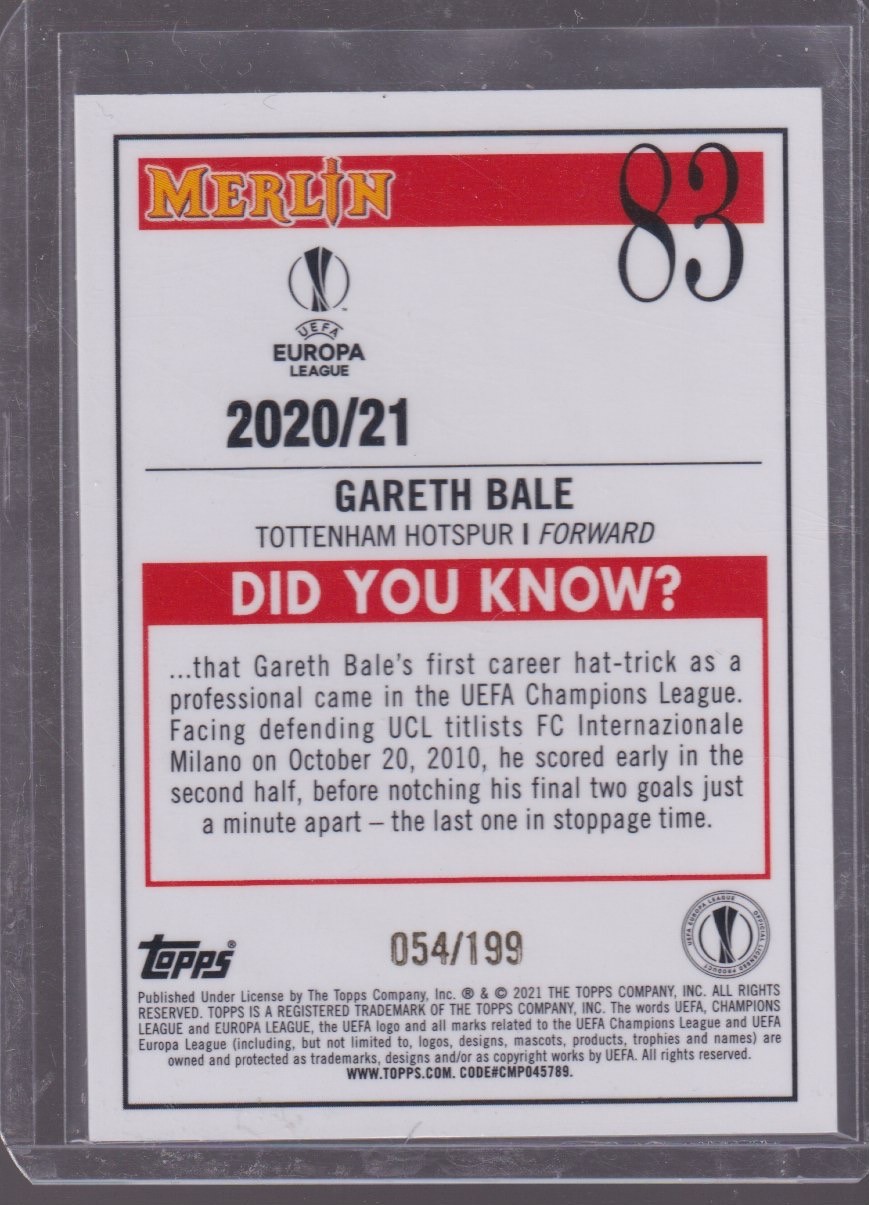 2021 TOPPS MERLIN CHROME GARETH BALE 054/199 AQUA #83 - Image 2