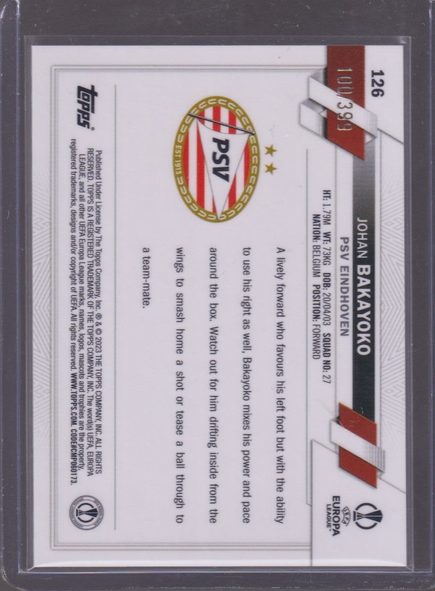 2023 TOPPS CHROME JOHAN BAKAYOKO 100/399 NEON GREEN X-FRACTOR #126 - Image 2