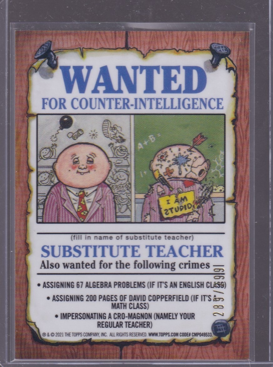 2021 TOPPS CHROME GARBAGE PAIL KIDS HUNTED HUNTER 289/299 GREEN #142B - Image 2