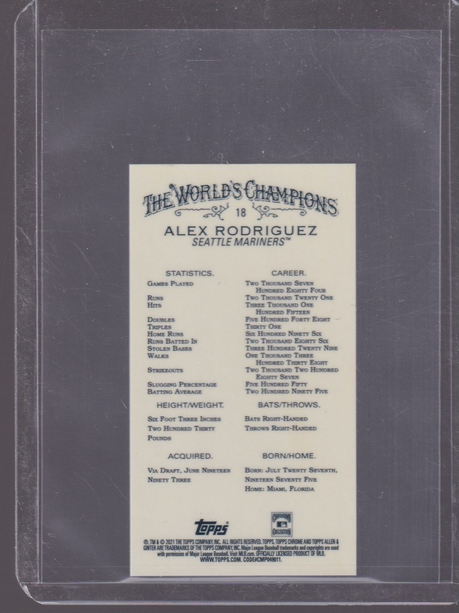 2021 TOPPS CHROME ALLEN & GINTER MINI ALEX RODRIGUEZ REFRACTOR #18 - Image 2