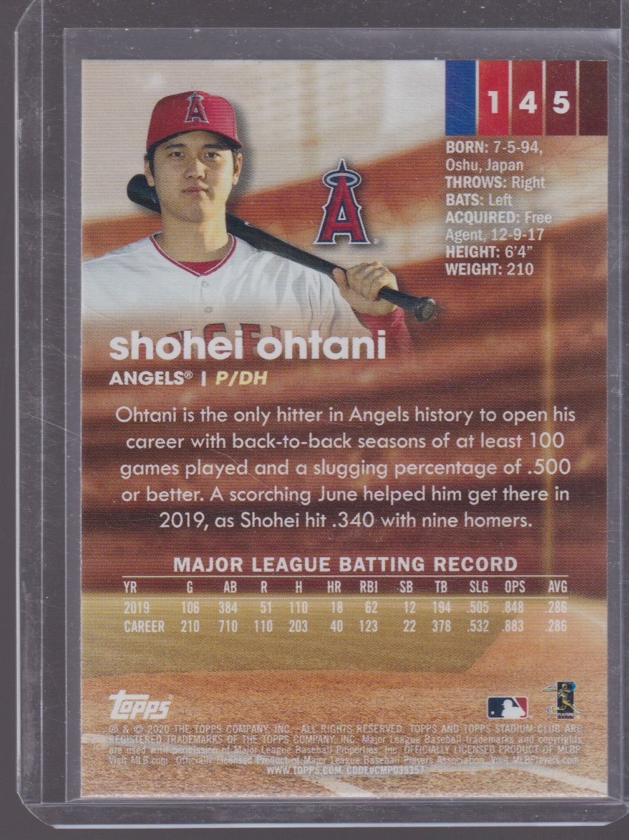 2020 TOPPS STADIUM CLUB SHOHEI OHTANI RED #145 - Image 2