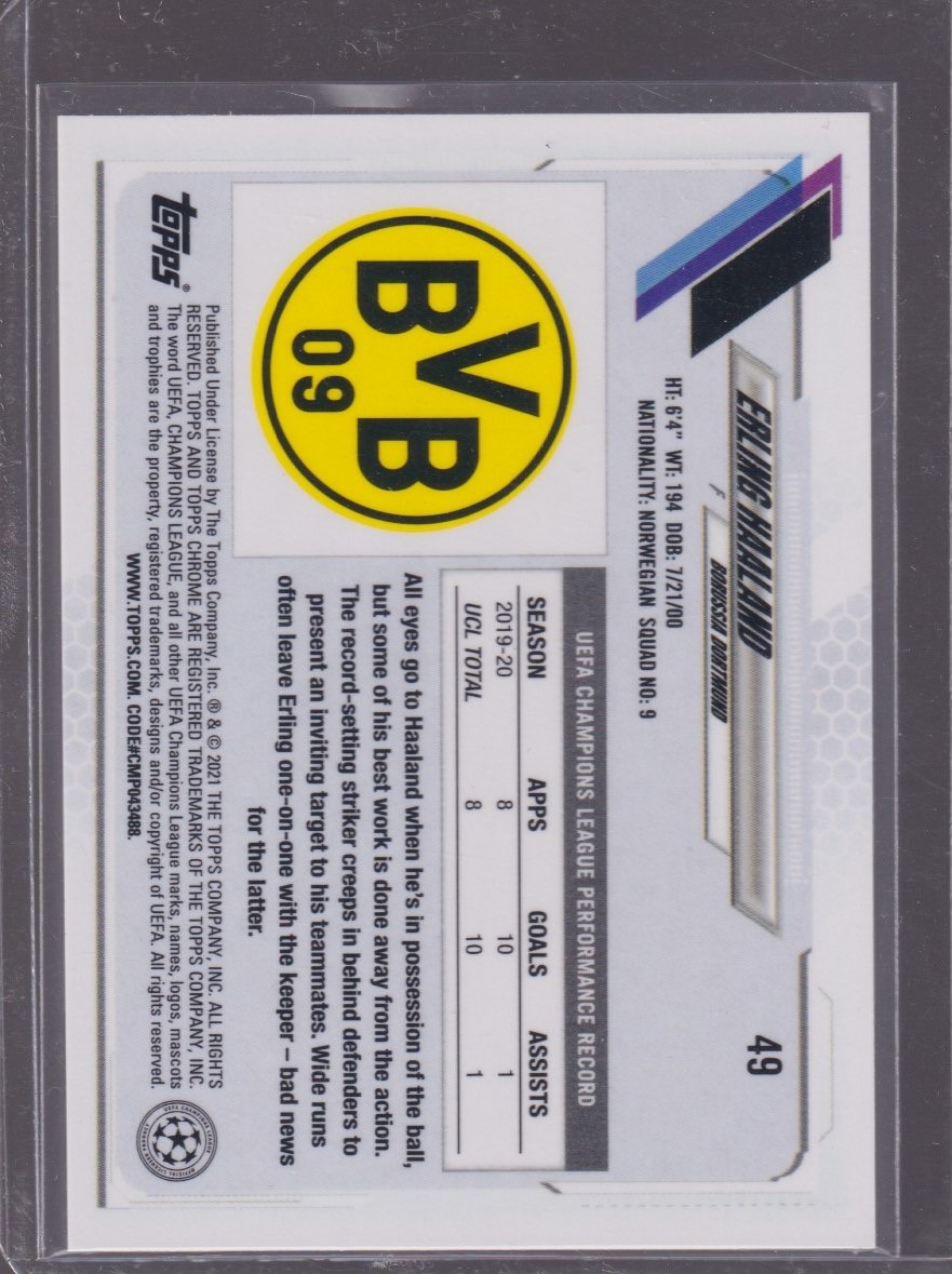 2021 TOPPS CHROME ERLING HAALAND PINK X-FRACTOR #49 - Image 2
