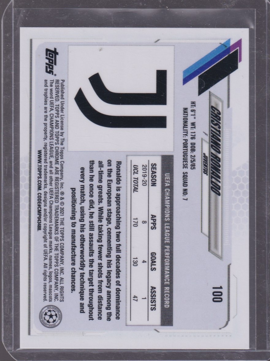 2021 TOPPS CHROME CRISTIANO RONALDO PINK X-FRACTOR #100 - Image 2