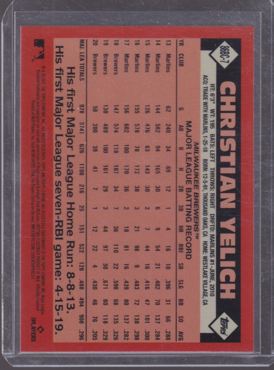 2021 TOPPS CHROME CHRISTIAN YELICH 35TH ANNIVERSARY #86BC-7 - Image 2