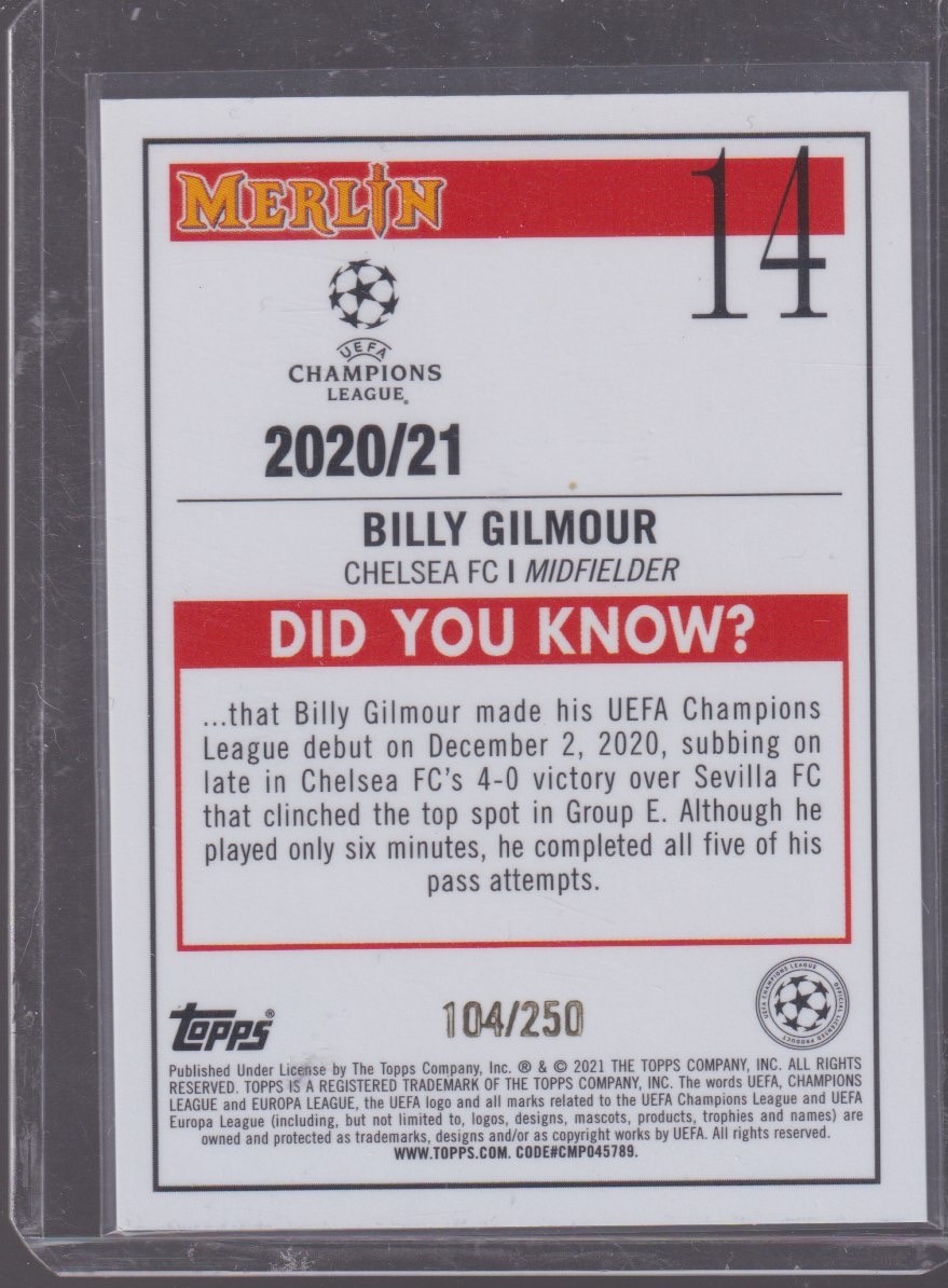 2021 TOPPS MERLIN CHROME BILLY GILMOUR ROOKIE 104/250 ATOMIC #14 - Image 2
