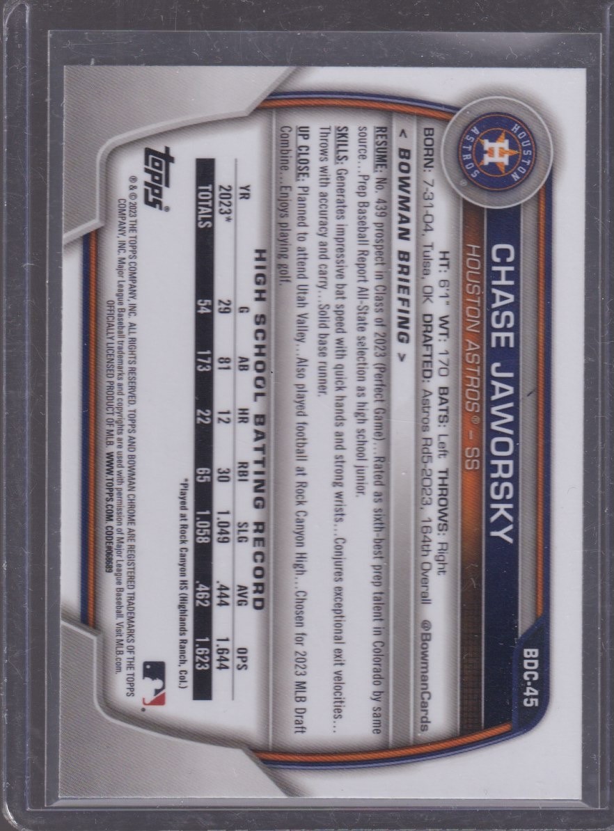 2023 BOWMAN CHROME CHASE JAWORSKY 1ST BOWMAN LIGHT BLUE #BDC-45 - Image 2