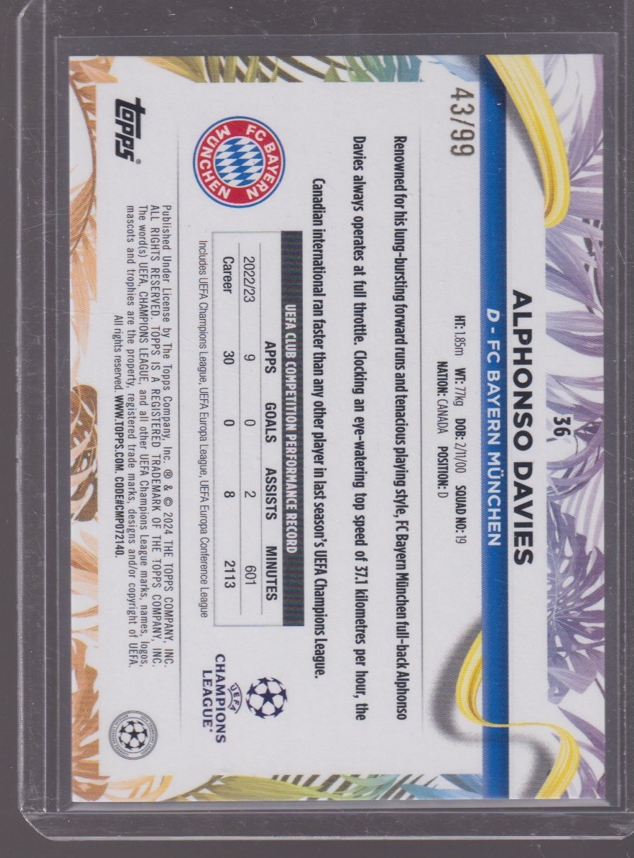 2024 TOPPS CARNIVAL EDITION ALPHONSO DAVIES 43/99 BLUE SAMBA #36 - Image 2