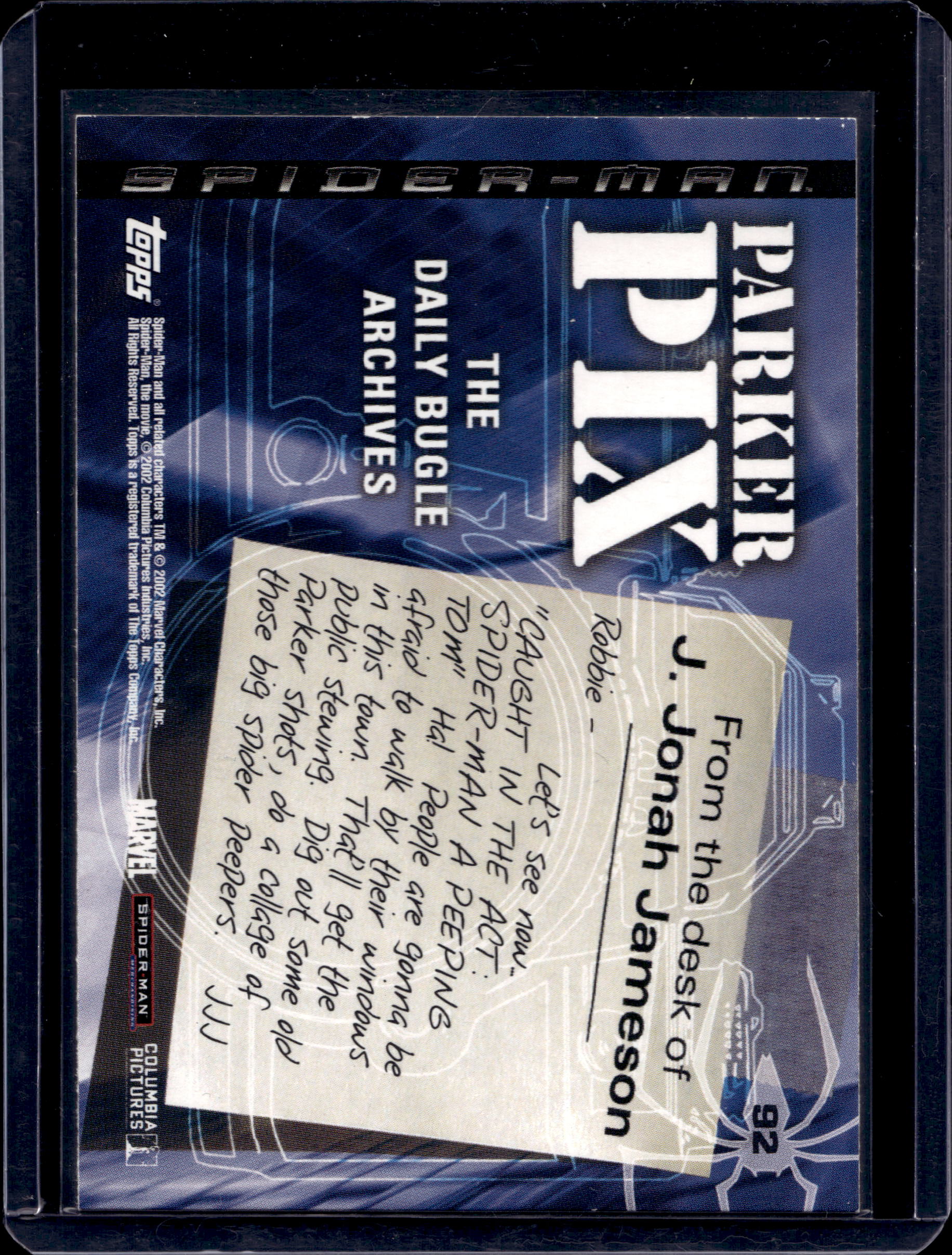 2002 TOPPS SPIDER-MAN PARKER PIX #92 - Image 2