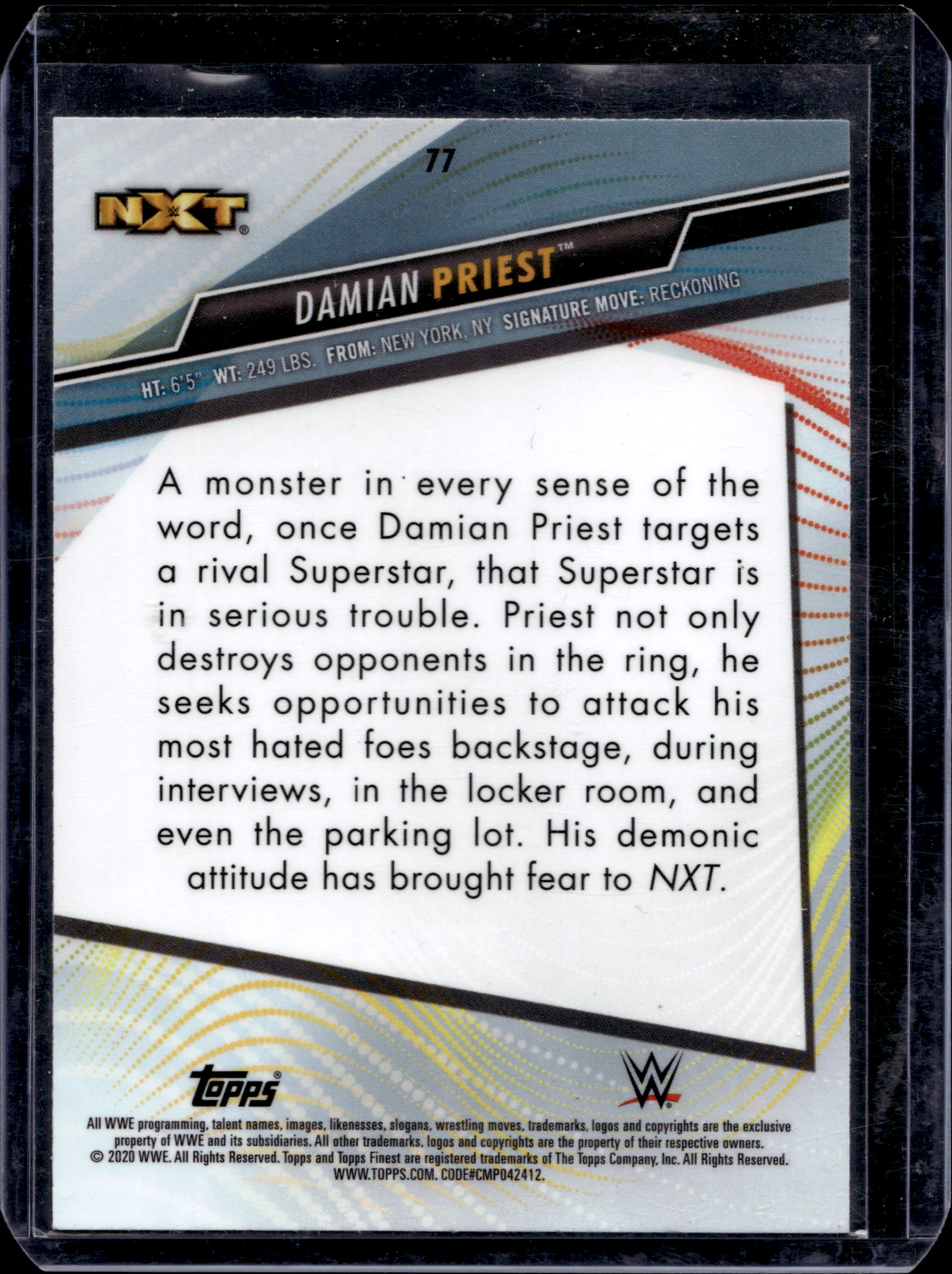 2020 TOPPS FINEST WWE DAMIAN PRIEST ROOKIE #77 - Image 2
