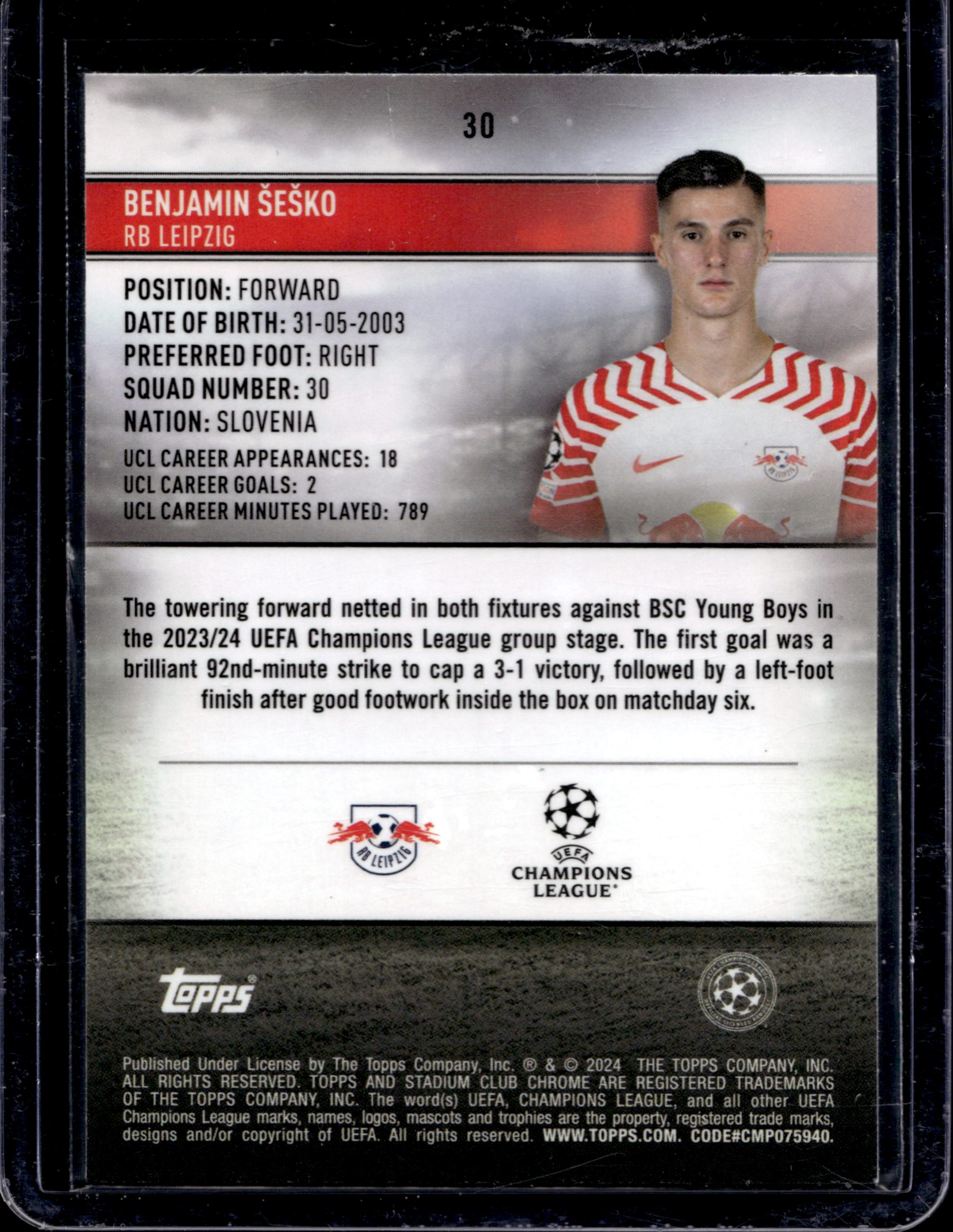 2024 TOPPS STADIUM CLUB CHROME BENJAMIN SESKO 118/150 GREEN #30 - Image 2